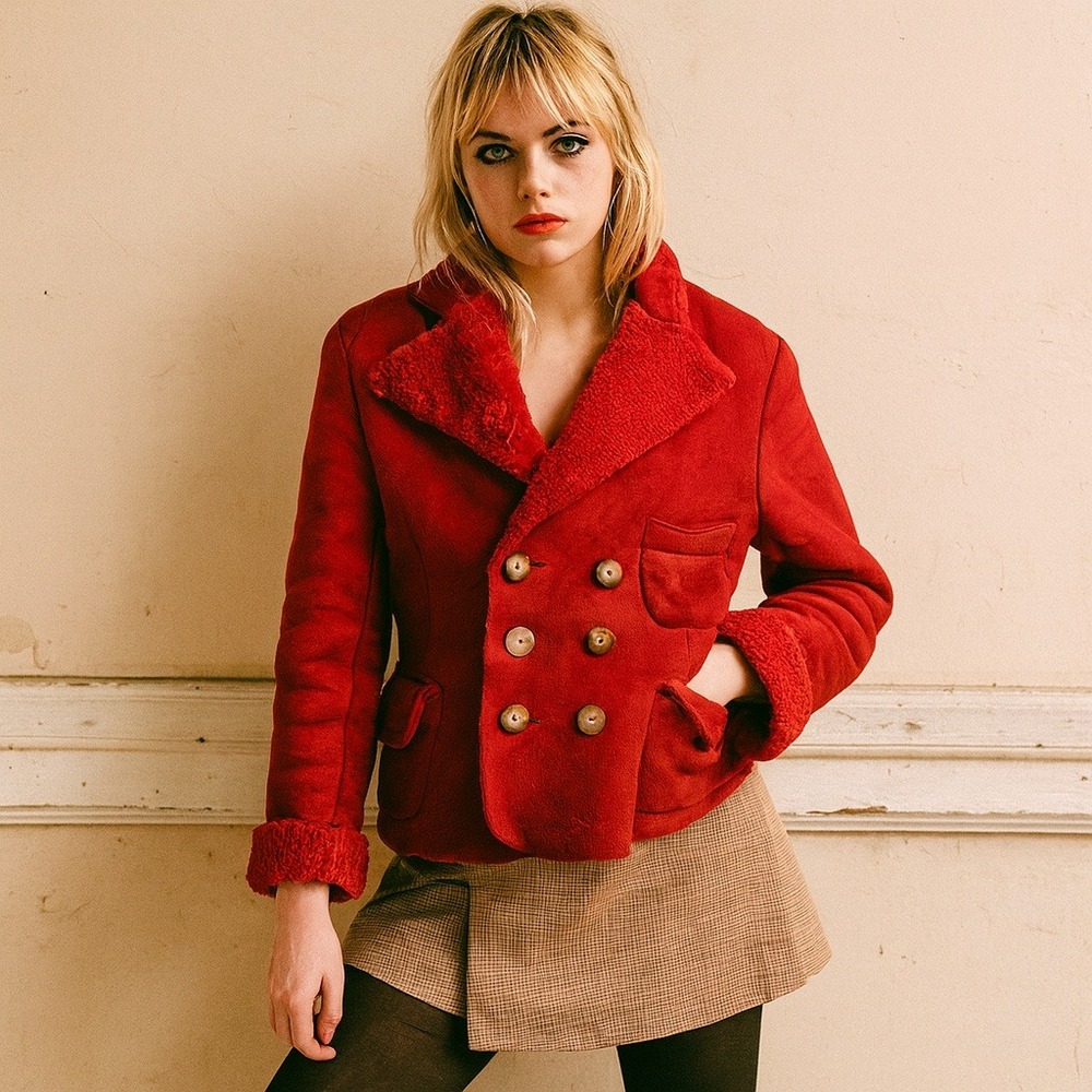 Vintage Vivienne Westwood Chico Jacket Womens Medium Red Suede Shearling Militar